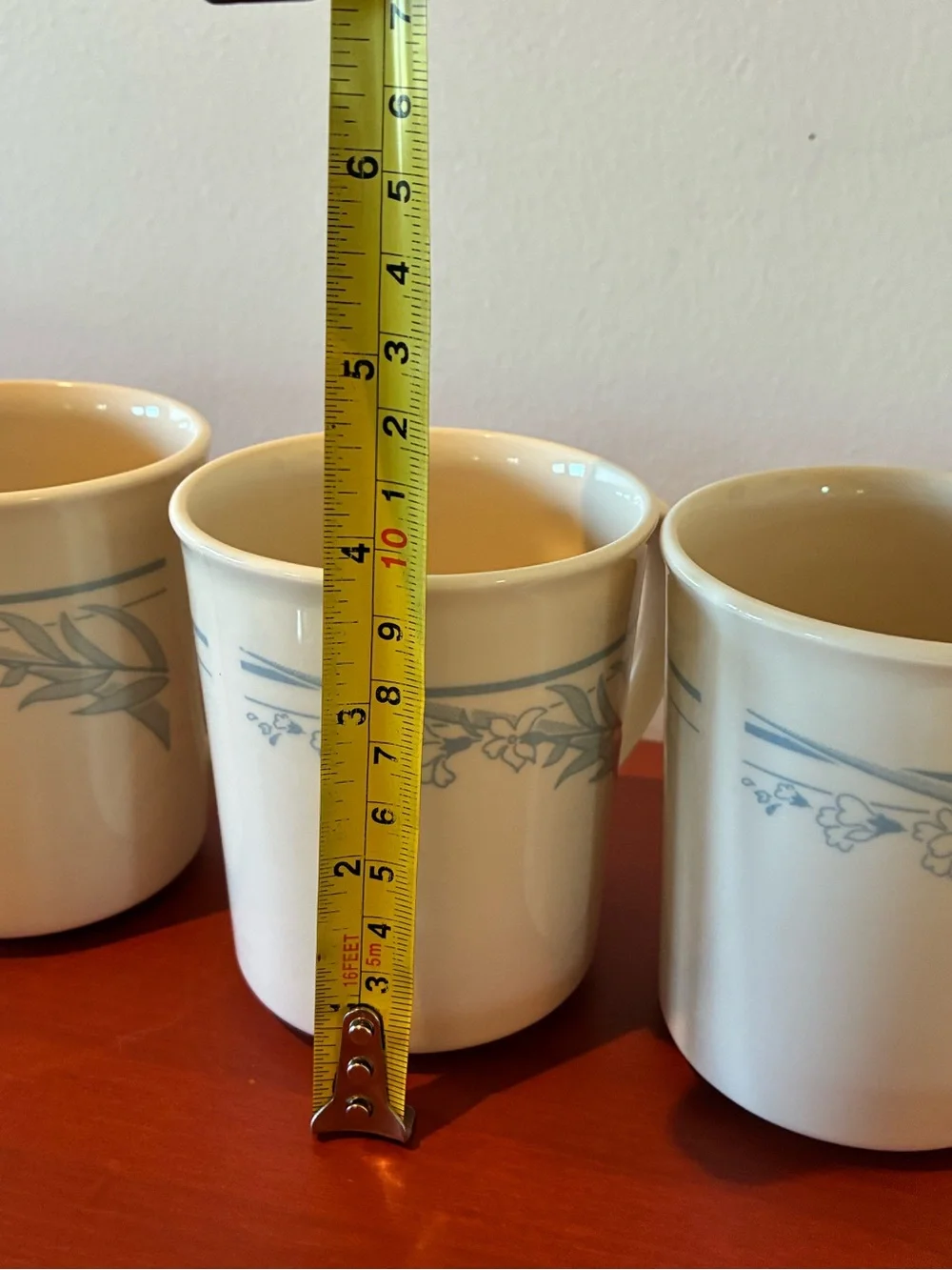 Vintage Corning Corelle Beige Coffee Cup Blue Lily Leaf  Pattern Retired Mug